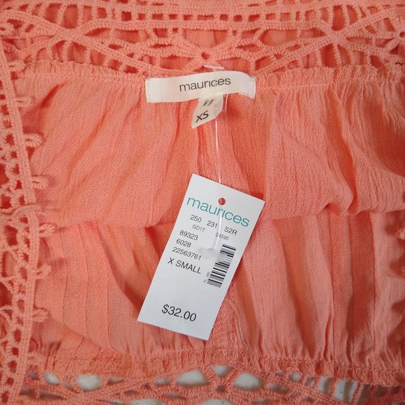 Maurices Women's X-Small Cold Shoulder Peach Colored Crocheted Top - NWT - Picture 4 of 9